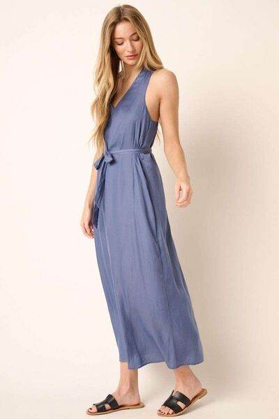 Mittoshop Cross Back Belted V Neck Tank Maxi Dress - Hovatok