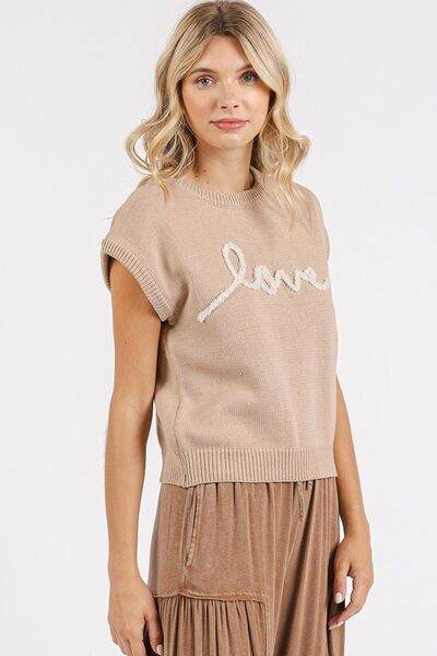 Mittoshop Contrast Letter Round Neck Cap Sleeve Knit Top - Hovatok