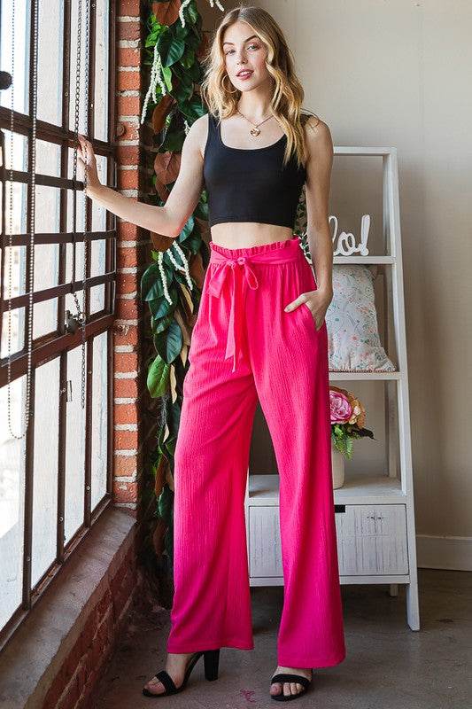 Heimish Full Size Front Tie Pants with Paperbag Waistband Plus Size - Hovatok