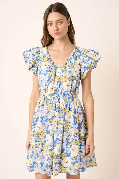 Mittoshop Floral V-Neck Cap Sleeve Mini Dress - Hovatok