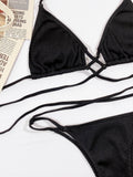Halter Neck Crisscross Ribbed Bikini Set - Hovatok