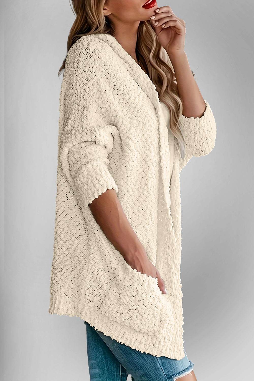 Double Take Pocketed Open Front Long Sleeve Cardigan - Hovatok