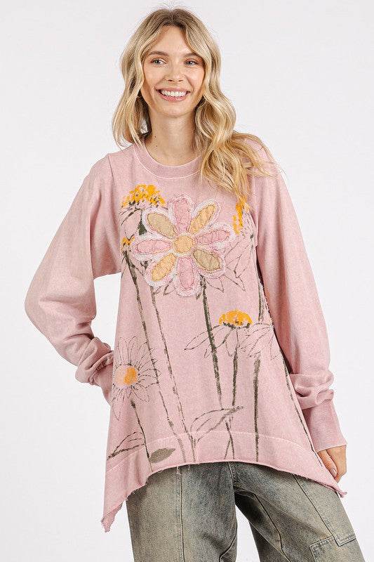 Mittoshop Flower Graphic Print and Patch Oversized Sweatshirt - Hovatok