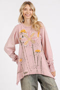 Mittoshop Flower Graphic Print and Patch Oversized Sweatshirt - Hovatok