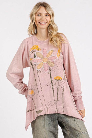 Mittoshop Flower Graphic Print and Patch Oversized Sweatshirt - Hovatok