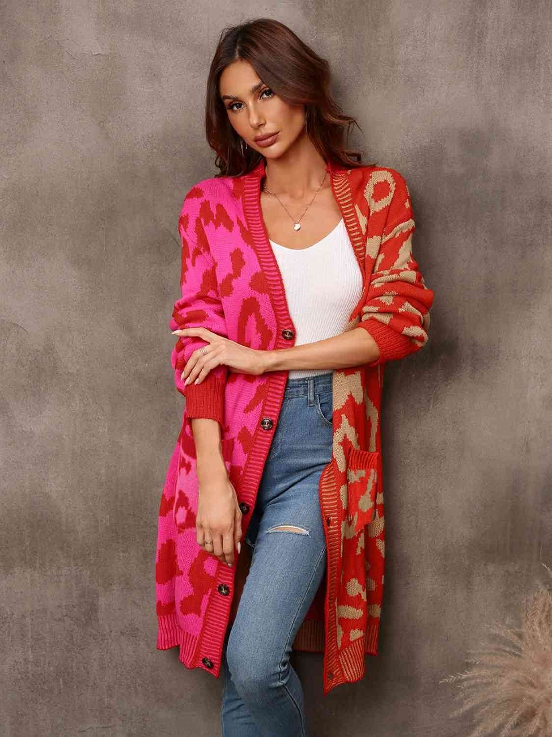 Angel Wings Leopard Button Down Longline Cardigan - Hovatok