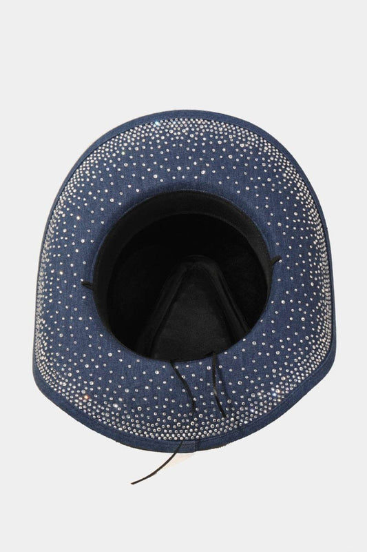 Fame Rhinestone Wide Brim Denim Hat - Hovatok