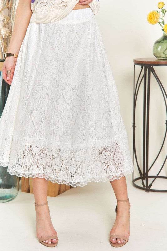 ADORA Elastic Waist Lace Midi Skirt - Hovatok