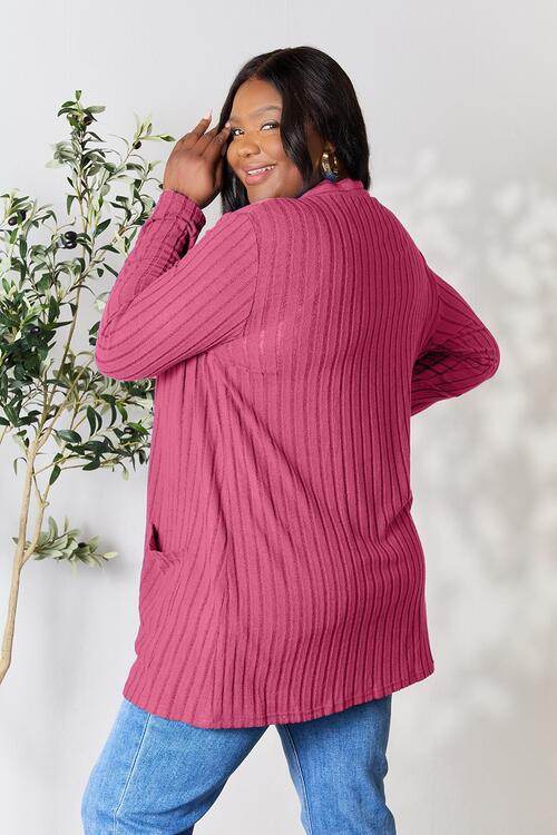 Basic Bae Full Size Ribbed Open Front Cardigan with Pockets - Hovatok