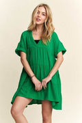 ADORA Tiered Notched Short Sleeve Dress - Hovatok