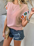 Devine Swiss Dot Round Neck Crochet Short Sleeve Top - Hovatok