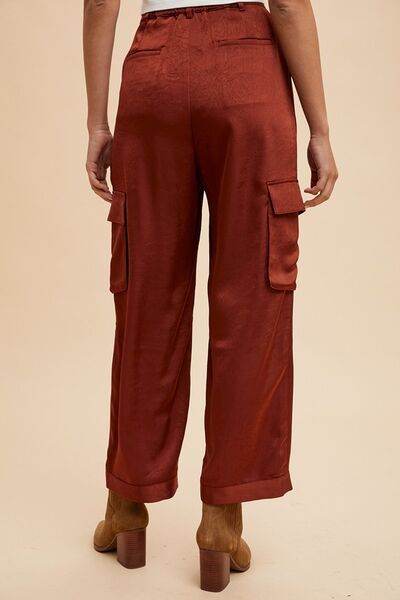 Annie Wear Wide Leg Cargo Satin Pants - Hovatok