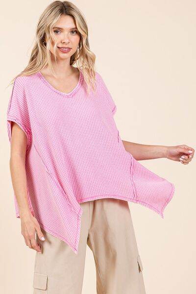 Mittoshop Mineral Wash Waffle Knit Pointed Hem Oversized Top - Hovatok