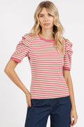 Mittoshop Striped Round Neck Puff Sleeve T-Shirt - Hovatok