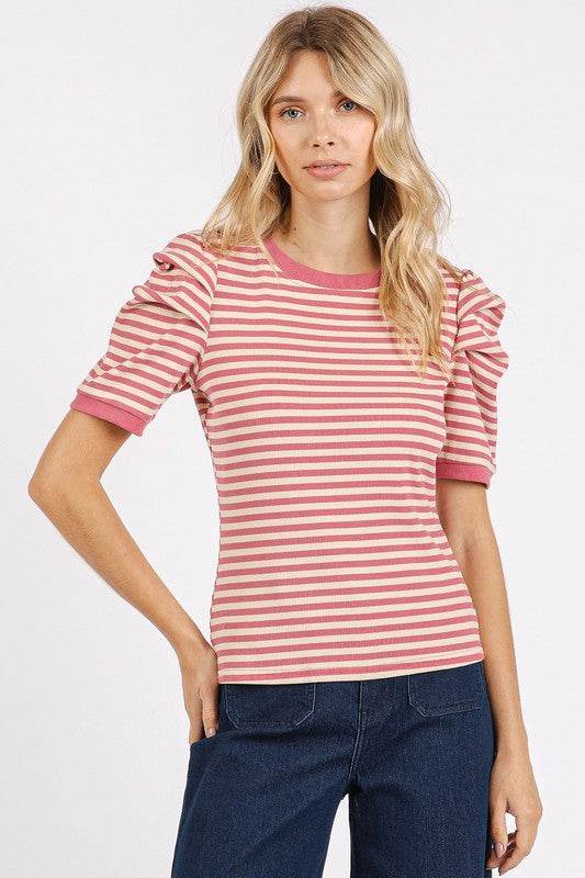 Mittoshop Striped Round Neck Puff Sleeve T-Shirt - Hovatok