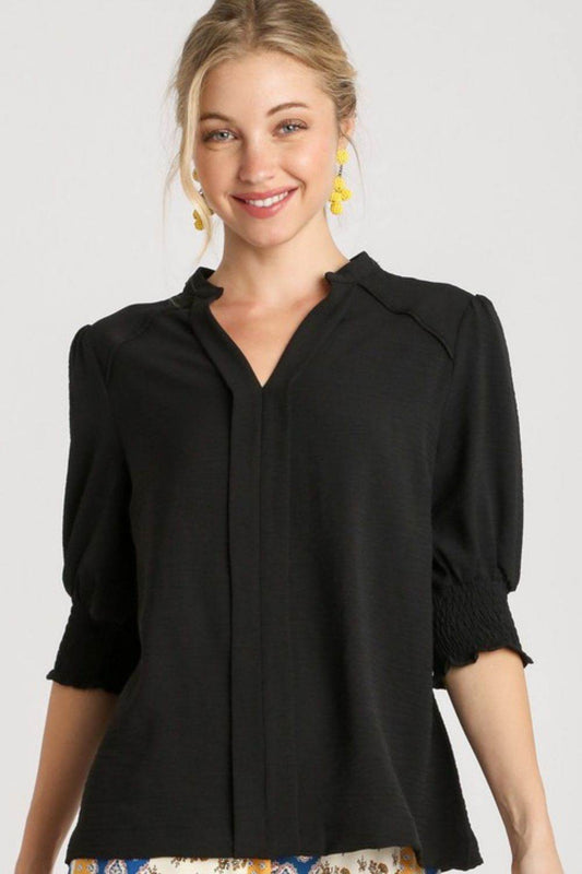 Umgee Full Size Split Neck Boxy Cut Top with Piping Details Plus Size - Hovatok