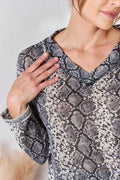 Hailey & Co Full Size Snakeskin V-Neck Long Sleeve Top - Hovatok
