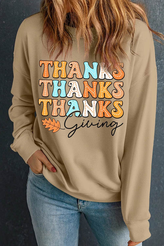 THANKSGIVING Round Neck Dropped Shoulder Sweatshirt - Hovatok