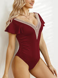 Ruffled V-Neck Cap Sleeve One-Piece Swimwear - Hovatok