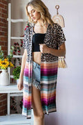 Heimish Full Size Animal Leopard and Stripe Open Cardigan Plus Size - Hovatok