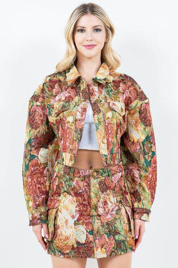 American Bazi Jacquard Cargo Cropped Jacket - Hovatok