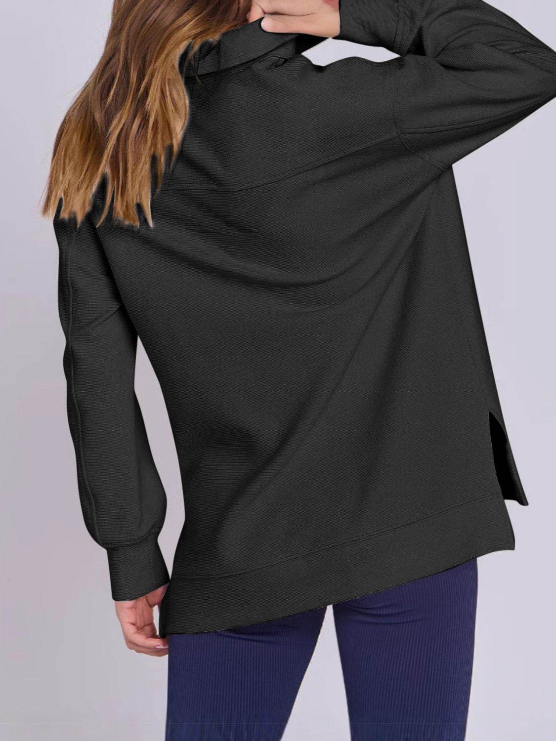 ฺHigh-Low Quarter Zip Long Sleeve Sweatshirt - Hovatok