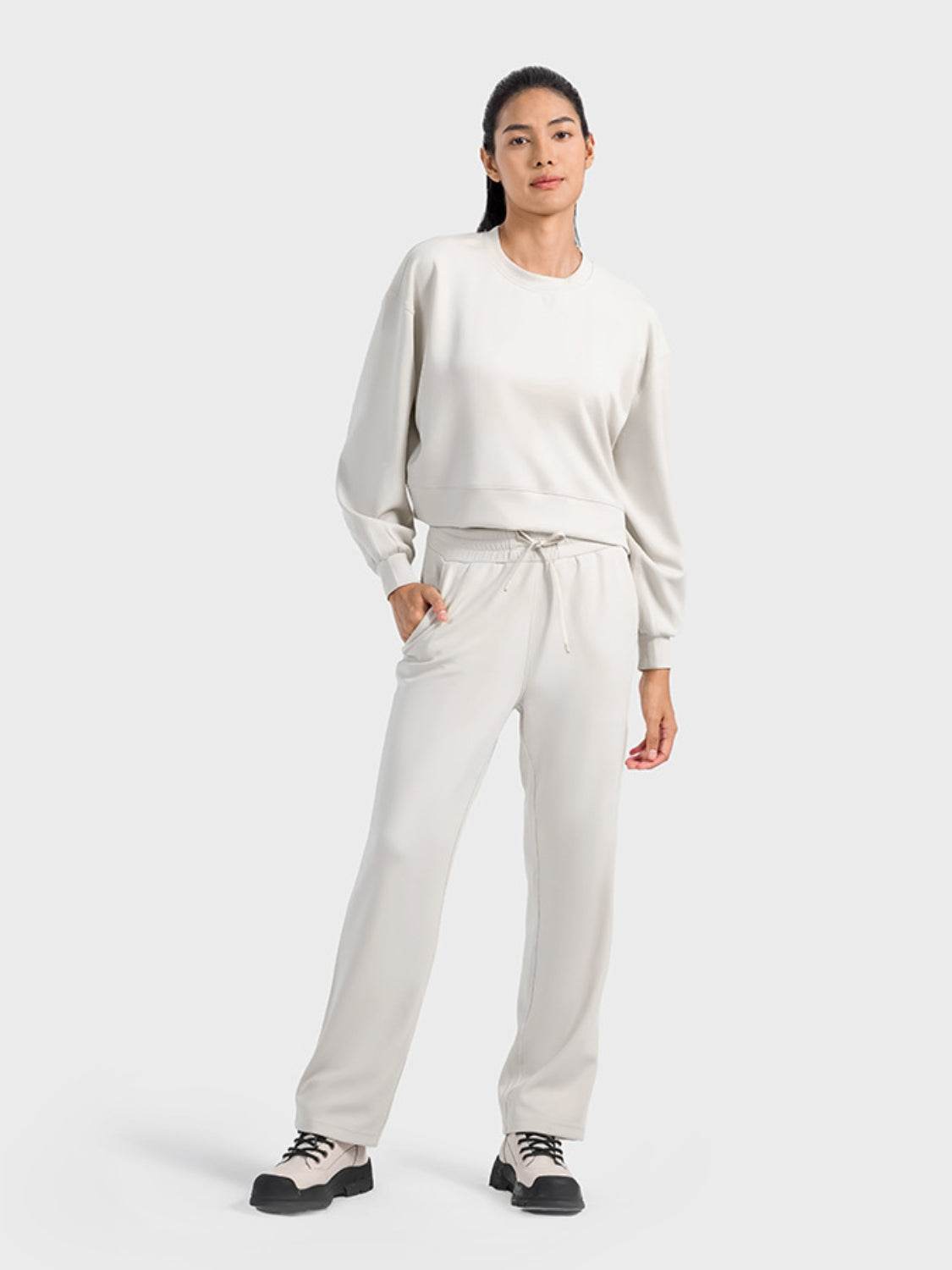 Millennia Round Neck Drop Shoulder Sports Top - Hovatok