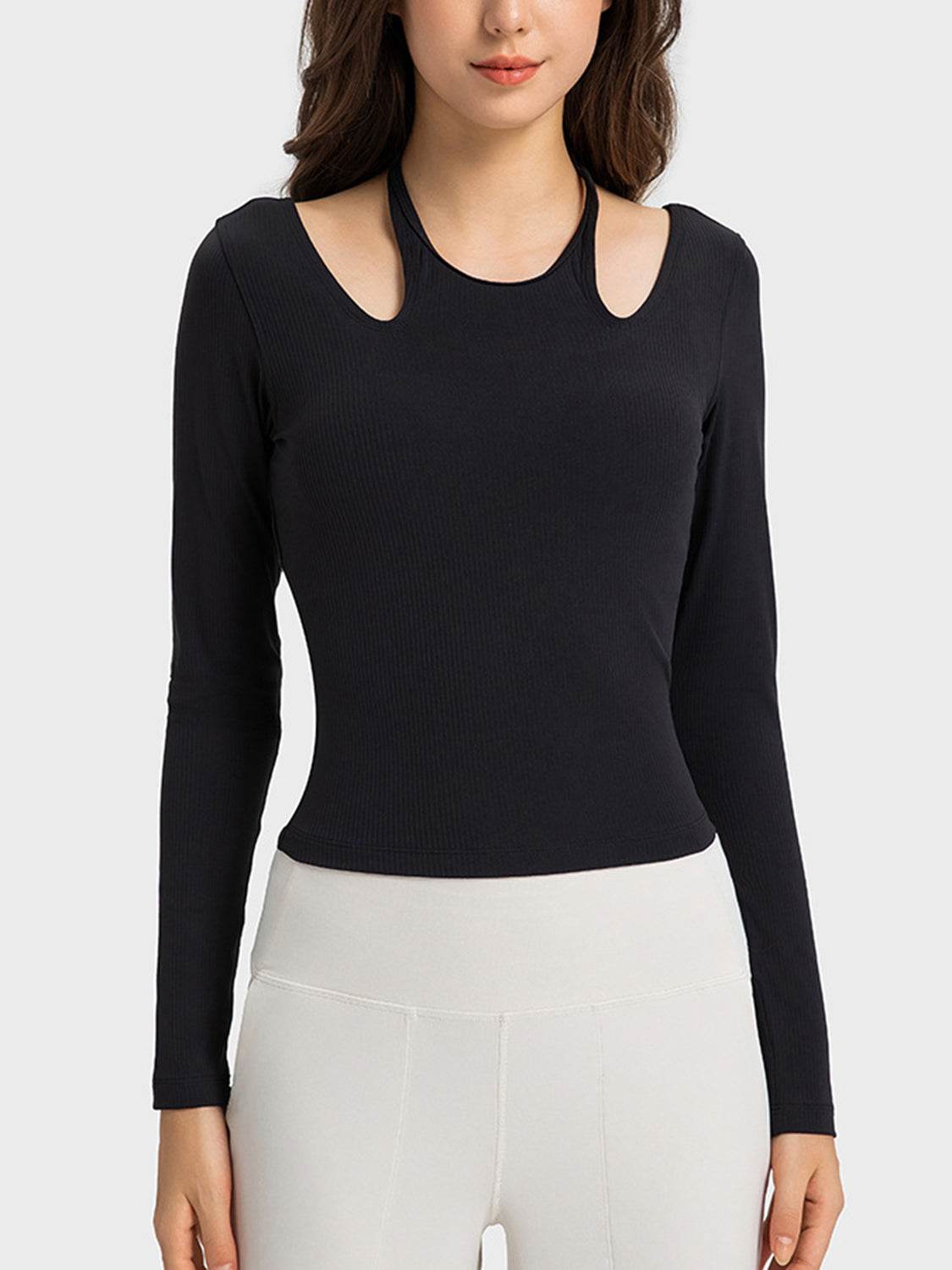 Millennia Halter Neck Long Sleeve Sporty Top - Hovatok