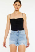 Kancan Raw Hem Distressed High Waist Denim Shorts - Hovatok