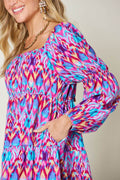 Double Take Full Size Printed Long Sleeve Dress - Hovatok