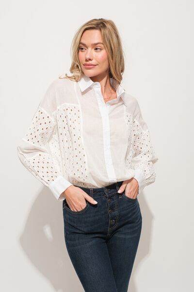 And The Why Eyelet Long Sleeve Button Down Shirt - Hovatok