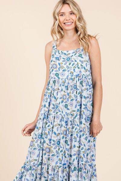 Mittoshop Flower Print Tiered Sleeveless Empire Maxi Dress - Hovatok