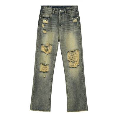Distressed Mid Rise Jeans with Pockets - Hovatok