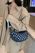 Raw Hem Checkered Denim Crossbody Bag - Hovatok