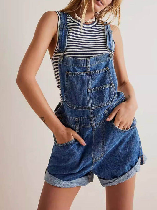 Wide Strap Square Neck Denim Overalls - Hovatok