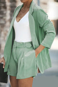 Longline Blazer and Shorts Set with Pockets - Hovatok