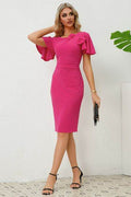 Slit Round Neck Flutter Sleeve Dress - Hovatok