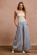 BiBi Striped Wide Leg Pants with Pockets - Hovatok
