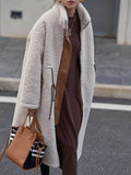 Plus Size Drawstring Zip Up Turtleneck Sherpa Coat - Hovatok