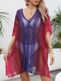 Openwork Contrast V-Neck Cover-Up - Hovatok