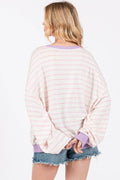 Ces Femme Striped Round Neck Drop Shoulder Sweatshirt - Hovatok