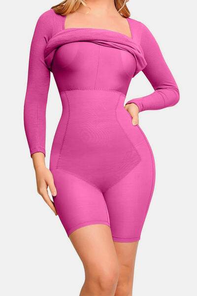 Basic Bae Full Size Built-In Shapewear Square Neck Long Sleeve Dress - Hovatok