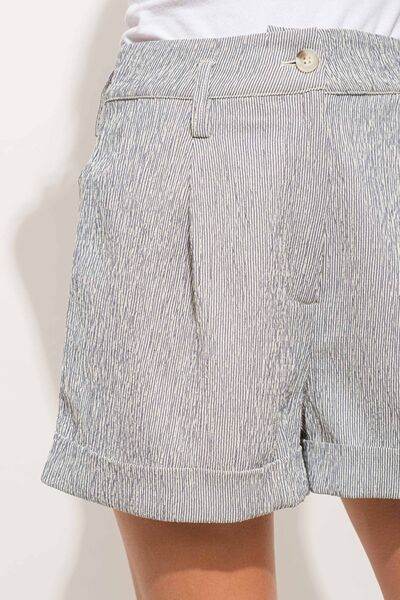 And The Why Pin Striped High Waist Rolled Shorts - Hovatok