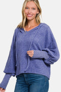 Zenana Brushed Hacci Drop Shoulder Cropped Hoodie - Hovatok