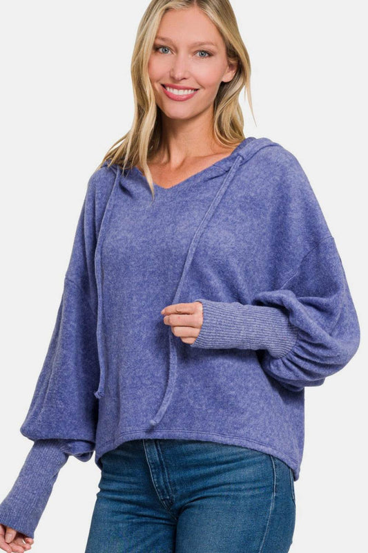 Zenana Brushed Hacci Drop Shoulder Cropped Hoodie - Hovatok