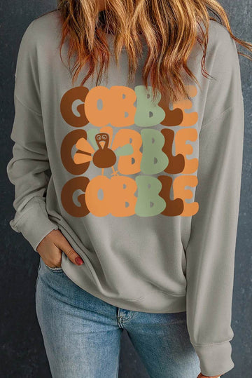 Letter Graphic Round Neck Long Sleeve Sweatshirt - Hovatok