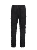 Men's Washed Distressed Panelled Jeans - Hovatok