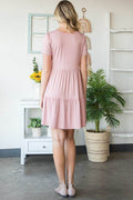 Heimish Full Size Solid Mini Tiered Dress with Pompom Lace Plus Size - Hovatok