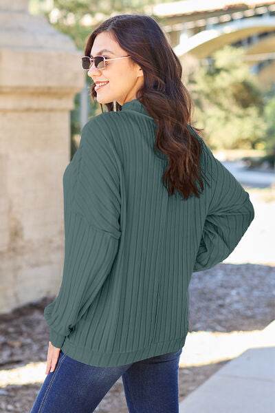 Basic Bae Full Size Ribbed Exposed Seam Mock Neck Knit Top - Hovatok