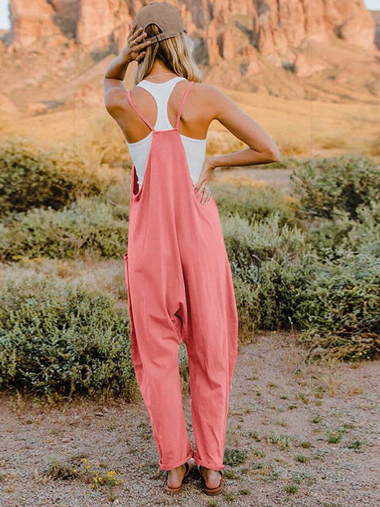 Double Take Full Size Sleeveless V-Neck Pocketed Jumpsuit - Hovatok
